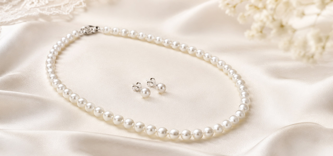 Brautschmuckset Brautschmuckset mit Perlenkette und Ohrringen